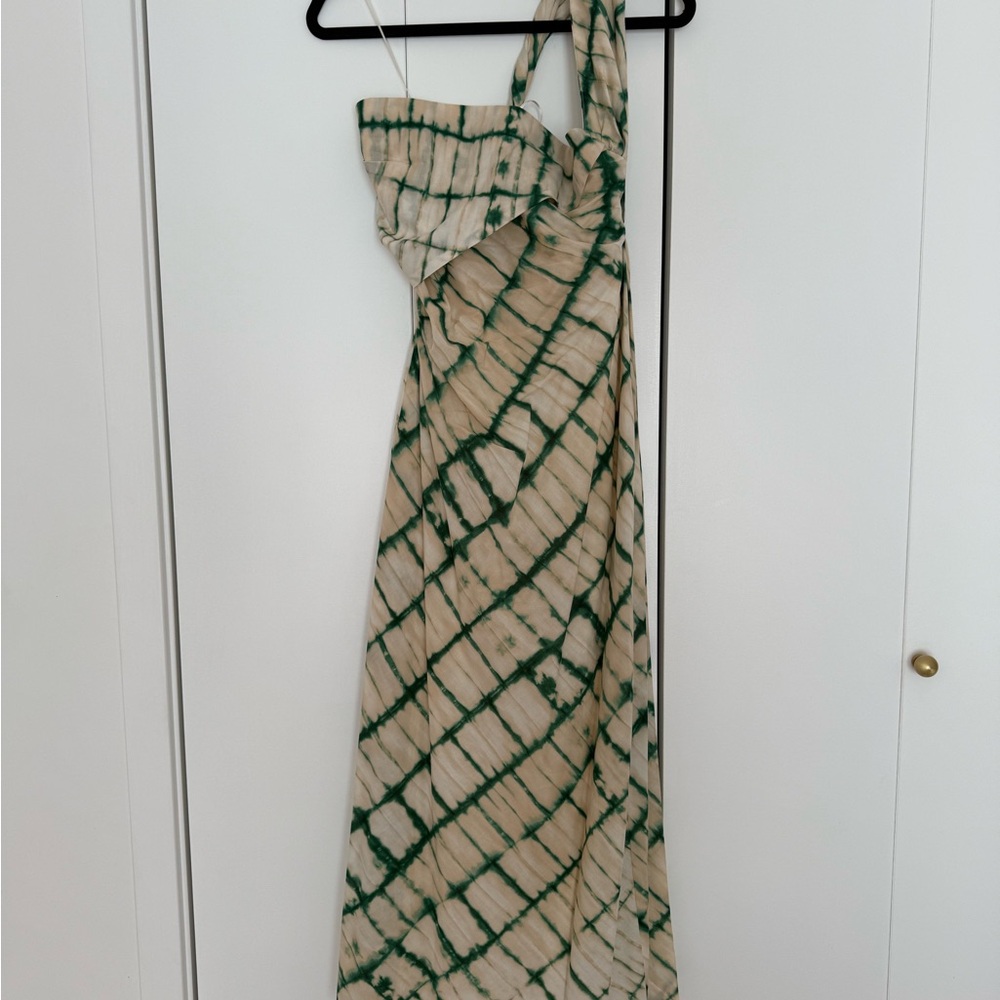 NWOT Zara Blogger Favorite Cream and Green tie dye One Shoulder Sundress